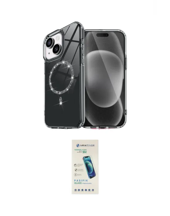 ieg™ iPhone 14 Kılıf Kıvılcım Form Prime - Şeffaf Pasifik Cam Ekran Koruyucu