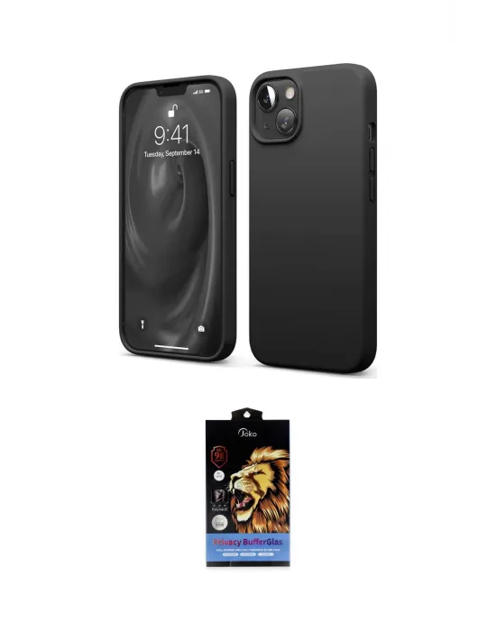 ieg™ iPhone 14 Kılıf Kozmos Yansıma Özel Seri - Siyah Buffer Hayalet Cam Ekran Koruyucu