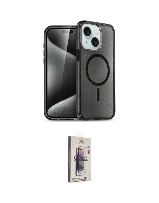 ieg™ iPhone 14 Kılıf Nova Asil Prime - Siyah Bilvis 3D Cam Ekran Koruyucu