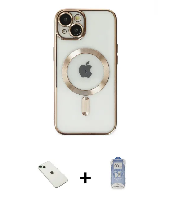 ieg™ iPhone 14 Kılıf Nova Işık Özel Seri - Siyah Joko Magic 5D Cam + Diamond Kamera Lens - YL