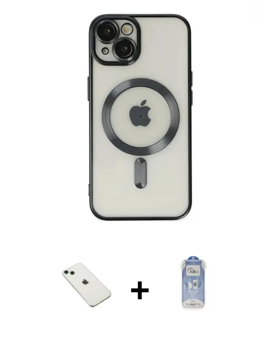 ieg™ iPhone 14 Kılıf Nova Işık Özel Seri - Siyah Joko Magic 5D Cam + Diamond Kamera Lens - YL