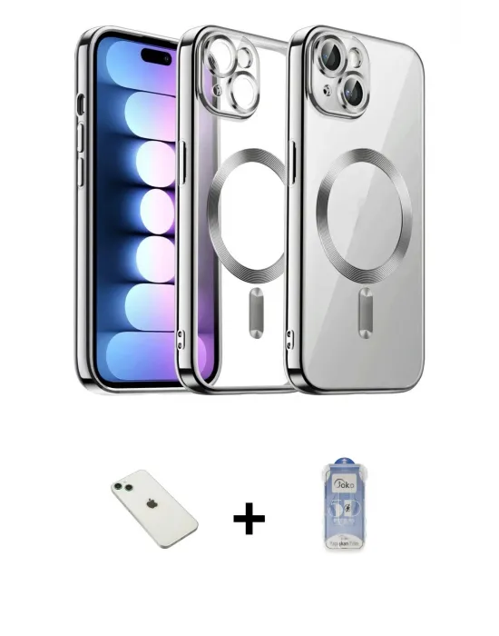 ieg™ iPhone 14 Kılıf Nova Işık Özel Seri - Siyah Joko Magic 5D Cam + Diamond Kamera Lens - YL