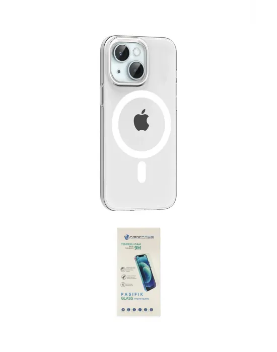 ieg™ iPhone 14 Kılıf Pusula Form Özel Seri - Şeffaf Pasifik Cam Ekran Koruyucu