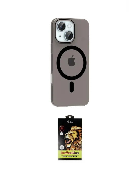 ieg™ iPhone 14 Kılıf Pusula Form Özel Seri - Siyah Buffer Cam Ekran Koruyucu