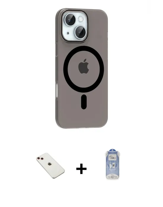 ieg™ iPhone 14 Kılıf Pusula Form Özel Seri - Siyah Joko Magic 5D Cam + Diamond Kamera Lens - KI