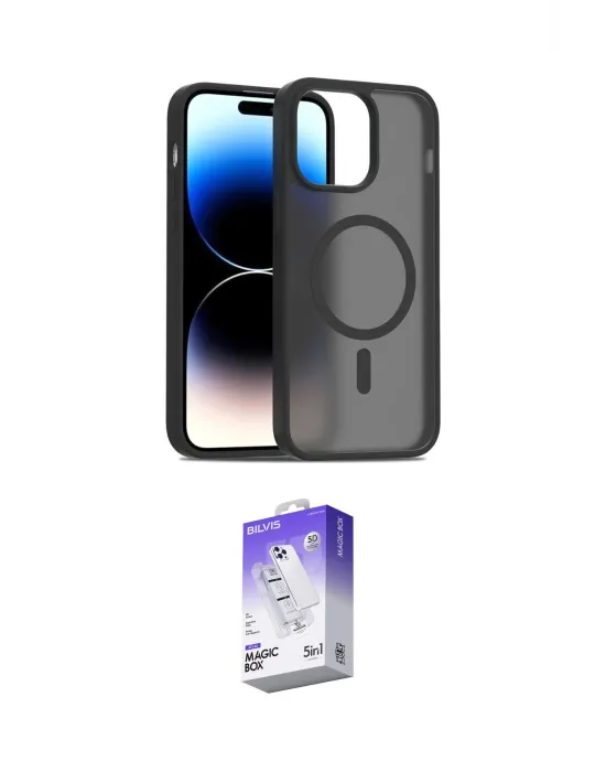 ieg™ iPhone 14 Kılıf Siluet Minimal Prime - Siyah Bilvis 5in1 3D Magic Cam Ekran Koruyucu