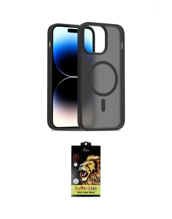 ieg™ iPhone 14 Kılıf Siluet Minimal Prime - Siyah Buffer Cam Ekran Koruyucu