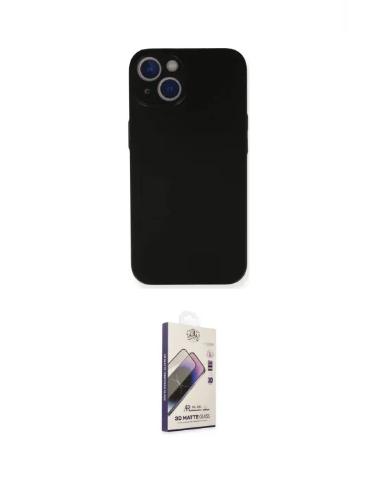 ieg™ iPhone 14 Kılıf Yadigar Yansıma Serisi - Siyah Bilvis 3D Mat Cam Ekran Koruyucu