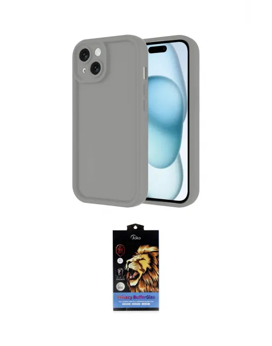 ieg™ iPhone 14 Kılıf Yankı Yansıma Özel Seri - Siyah Buffer Hayalet Cam Ekran Koruyucu
