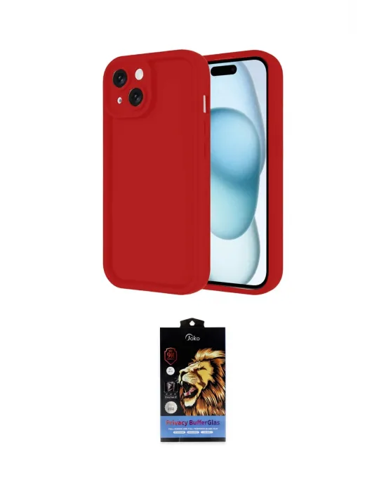 ieg™ iPhone 14 Kılıf Yankı Yansıma Özel Seri - Siyah Buffer Hayalet Cam Ekran Koruyucu