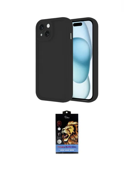 ieg™ iPhone 14 Kılıf Yankı Yansıma Özel Seri - Siyah Buffer Hayalet Cam Ekran Koruyucu