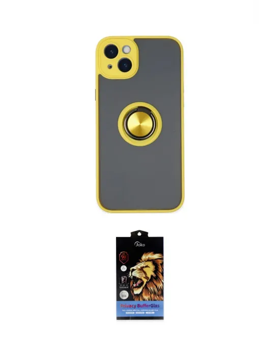 ieg™ iPhone 14 Kılıf Yörünge Çizgi - Siyah Buffer Hayalet Cam Ekran Koruyucu