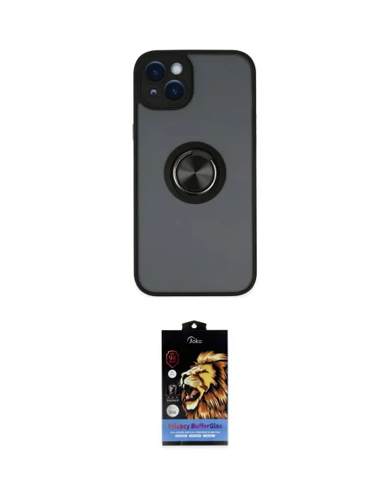 ieg™ iPhone 14 Kılıf Yörünge Çizgi - Siyah Buffer Hayalet Cam Ekran Koruyucu