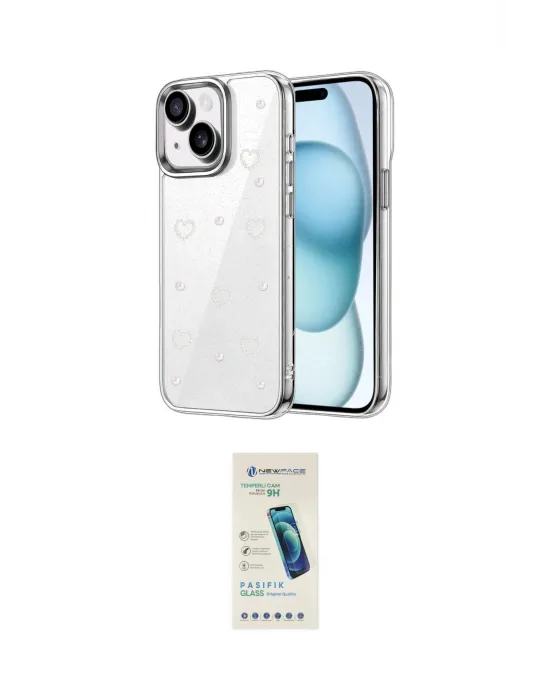 ieg™ iPhone 14 Kılıf Yörünge Form - Şeffaf Pasifik Cam Ekran Koruyucu