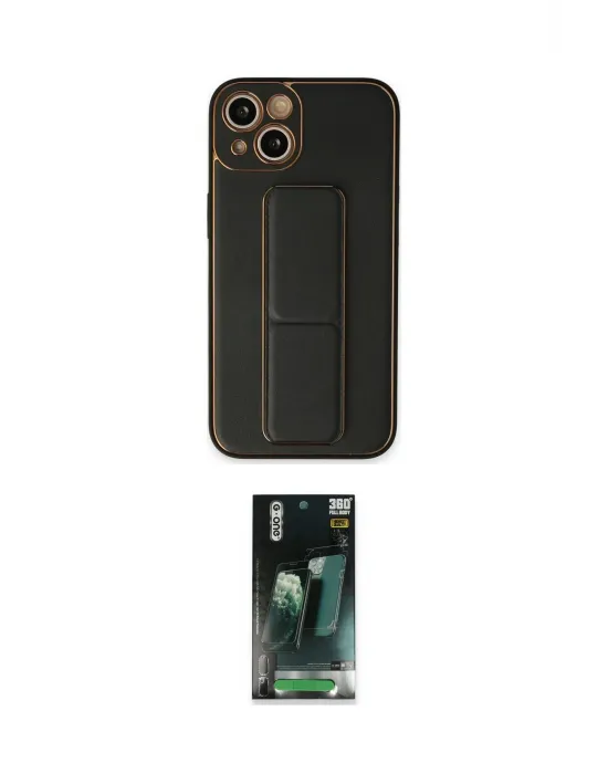 ieg™ iPhone 14 Plus Kılıf Akış Doku - Siyah 360 Mat Full Body Arka Koruyucu
