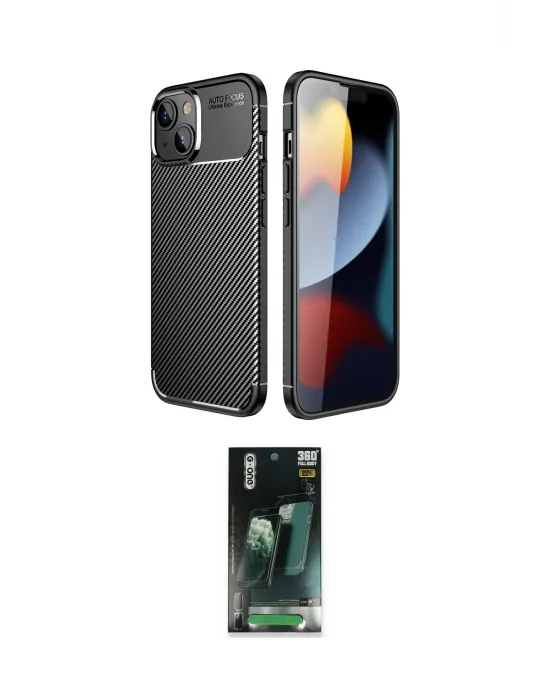 ieg™ iPhone 14 Plus Kılıf Eksen Form Prime - Siyah 360 Mat Full Body Arka Koruyucu