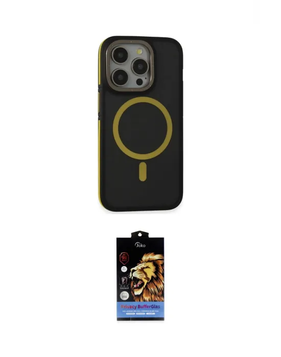ieg™ iPhone 14 Pro Kılıf Ahenk Form Serisi - Siyah Buffer Hayalet Cam Ekran Koruyucu