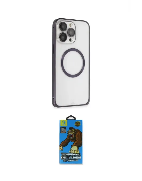 ieg™ iPhone 14 Pro Kılıf Ahenk Işık Serisi - Siyah 18D Cam Ekran Koruyucu