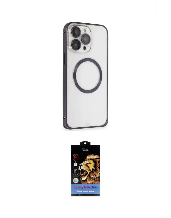 ieg™ iPhone 14 Pro Kılıf Ahenk Işık Serisi - Siyah Buffer Hayalet Cam Ekran Koruyucu