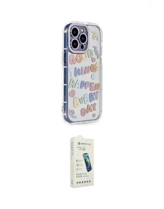 ieg™ iPhone 14 Pro Kılıf Ahenk Modern Serisi - Şeffaf Pasifik Cam Ekran Koruyucu