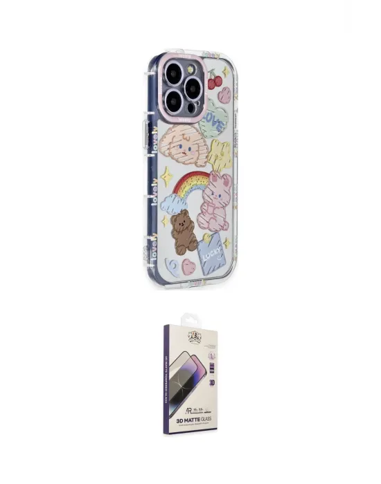 ieg™ iPhone 14 Pro Kılıf Ahenk Modern Serisi - Siyah Bilvis 3D Mat Cam Ekran Koruyucu