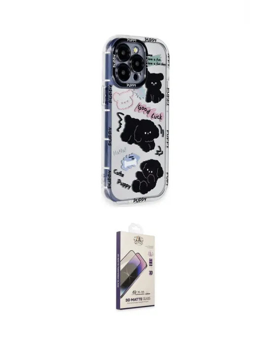 ieg™ iPhone 14 Pro Kılıf Ahenk Modern Serisi - Siyah Bilvis 3D Mat Cam Ekran Koruyucu