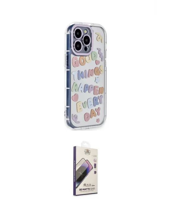 ieg™ iPhone 14 Pro Kılıf Ahenk Modern Serisi - Siyah Bilvis 3D Mat Cam Ekran Koruyucu