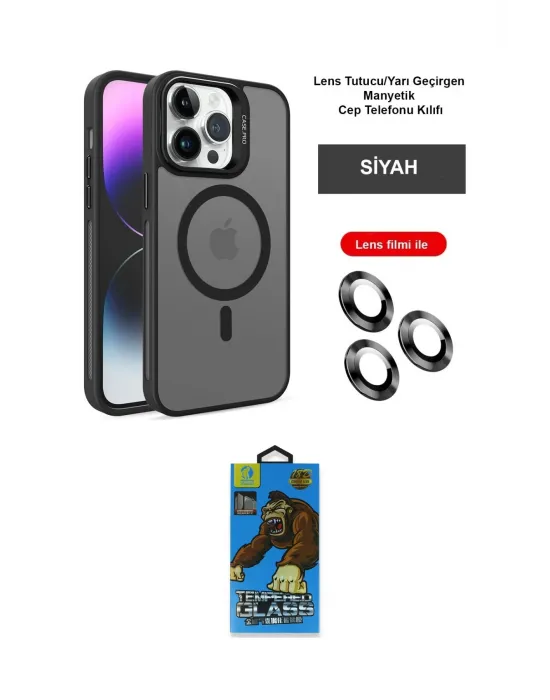 ieg™ iPhone 14 Pro Kılıf Akış Form - Siyah 18D Cam Ekran Koruyucu