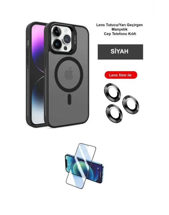 ieg™ iPhone 14 Pro Kılıf Akış Form - Siyah 3D Antistatik Cam Ekran Koruyucu