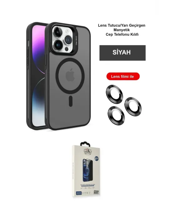ieg™ iPhone 14 Pro Kılıf Akış Form - Siyah Bilvis Hayalet Cam Ekran Koruyucu