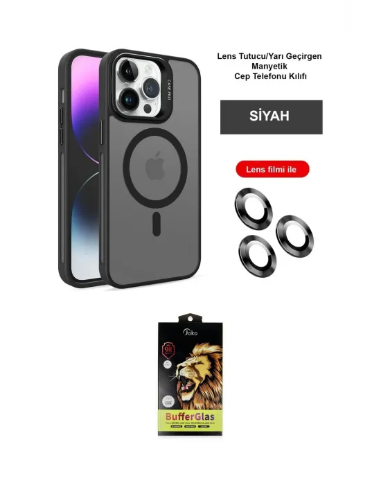 ieg™ iPhone 14 Pro Kılıf Akış Form - Siyah Buffer Cam Ekran Koruyucu
