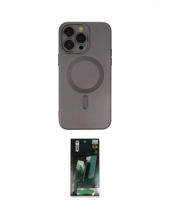 ieg™ iPhone 14 Pro Kılıf Akış Minimal Özel Seri - Siyah 360 Mat Full Body Arka Koruyucu