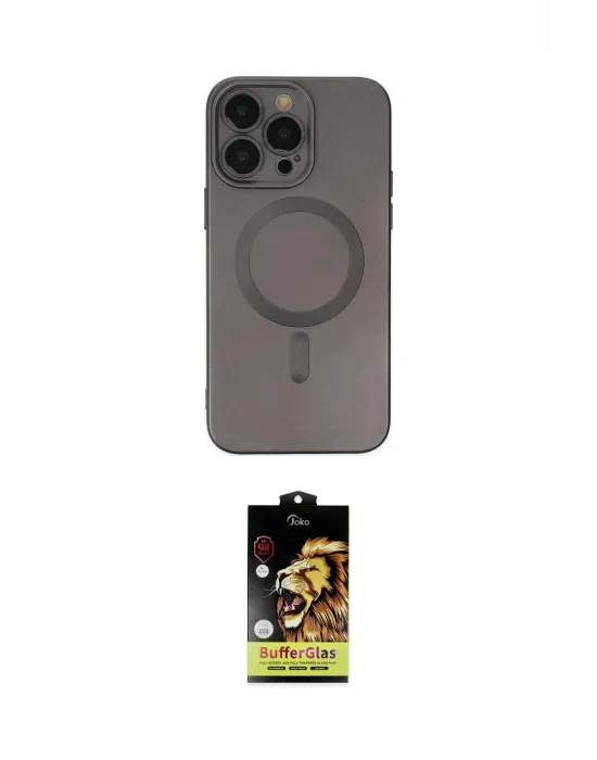 ieg™ iPhone 14 Pro Kılıf Akış Minimal Özel Seri - Siyah Buffer Cam Ekran Koruyucu