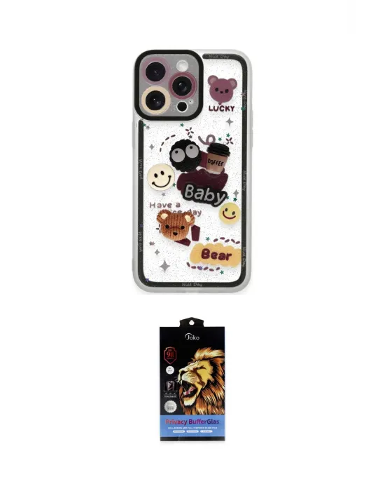 ieg™ iPhone 14 Pro Kılıf Çekirdek Asil - Siyah Buffer Hayalet Cam Ekran Koruyucu