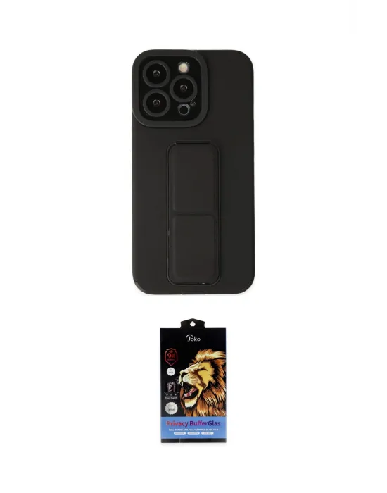 ieg™ iPhone 14 Pro Kılıf Çekirdek Yansıma - Siyah Buffer Hayalet Cam Ekran Koruyucu