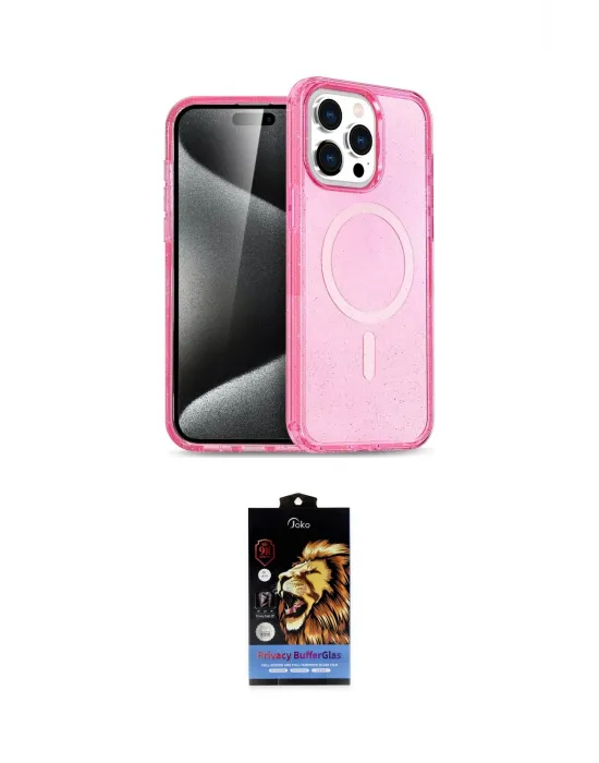 ieg™ iPhone 14 Pro Kılıf Eksen Doku Koleksiyonu - Siyah Buffer Hayalet Cam Ekran Koruyucu