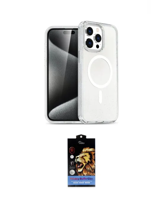 ieg™ iPhone 14 Pro Kılıf Eksen Doku Koleksiyonu - Siyah Buffer Hayalet Cam Ekran Koruyucu