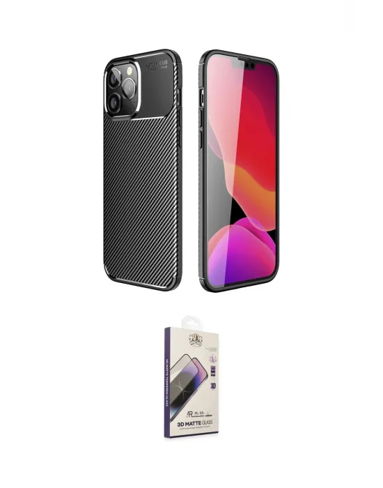 ieg™ iPhone 14 Pro Kılıf Eksen Form Prime - Siyah Bilvis 3D Mat Cam Ekran Koruyucu