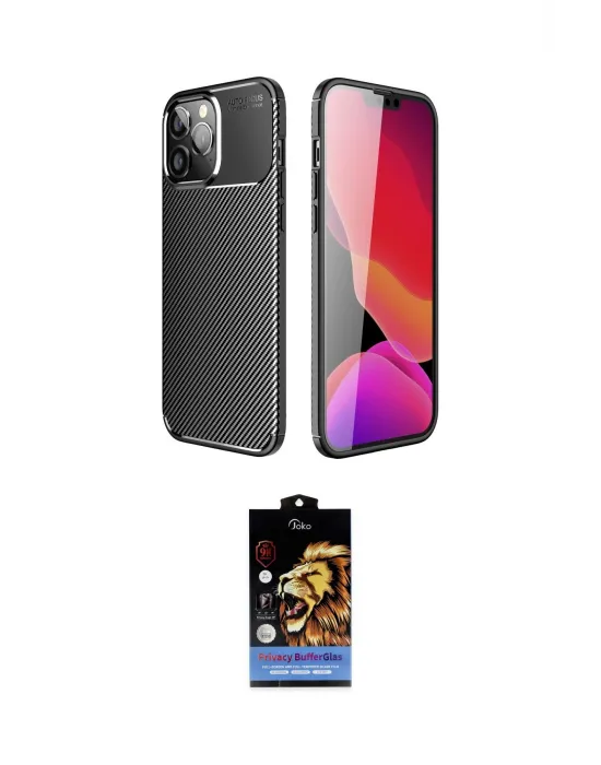 ieg™ iPhone 14 Pro Kılıf Eksen Form Prime - Siyah Buffer Hayalet Cam Ekran Koruyucu