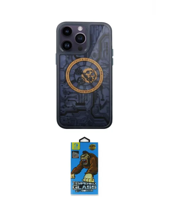 ieg™ iPhone 14 Pro Kılıf İz Form - Siyah 18D Cam Ekran Koruyucu
