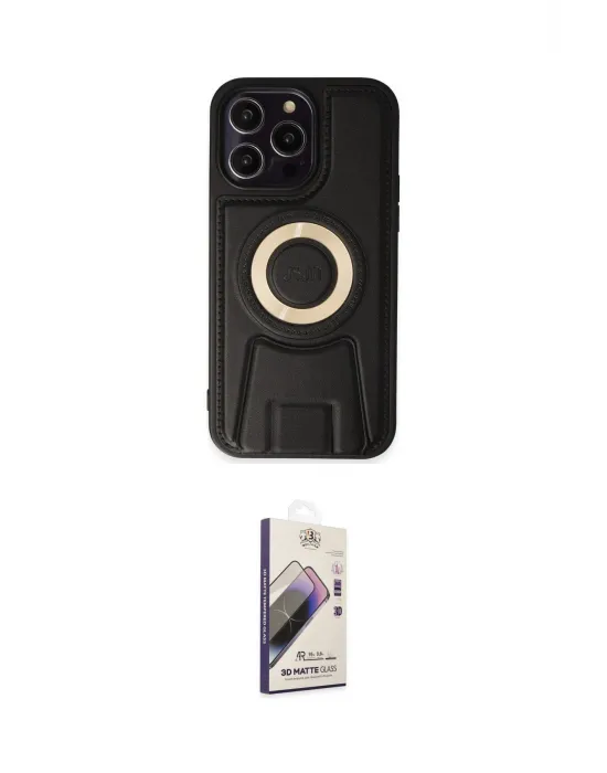 ieg™ iPhone 14 Pro Kılıf Kıvılcım Form Özel Seri - Siyah Bilvis 3D Mat Cam Ekran Koruyucu