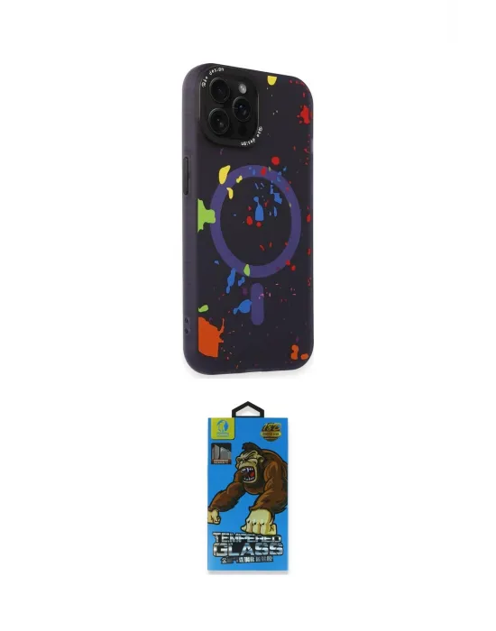 ieg™ iPhone 14 Pro Kılıf Kozmos Doku - Siyah 18D Cam Ekran Koruyucu