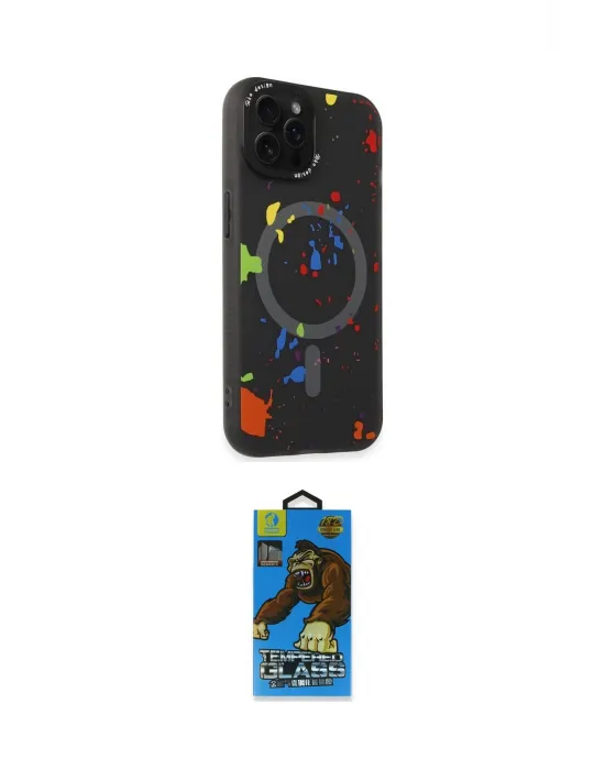ieg™ iPhone 14 Pro Kılıf Kozmos Doku - Siyah 18D Cam Ekran Koruyucu