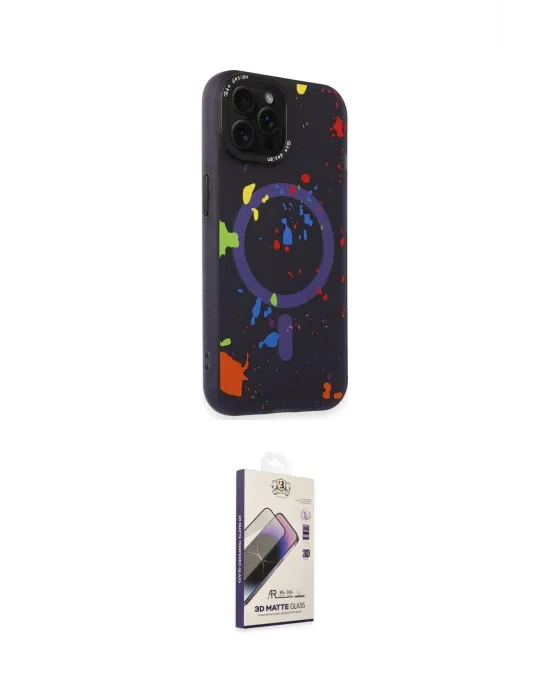 ieg™ iPhone 14 Pro Kılıf Kozmos Doku - Siyah Bilvis 3D Mat Cam Ekran Koruyucu