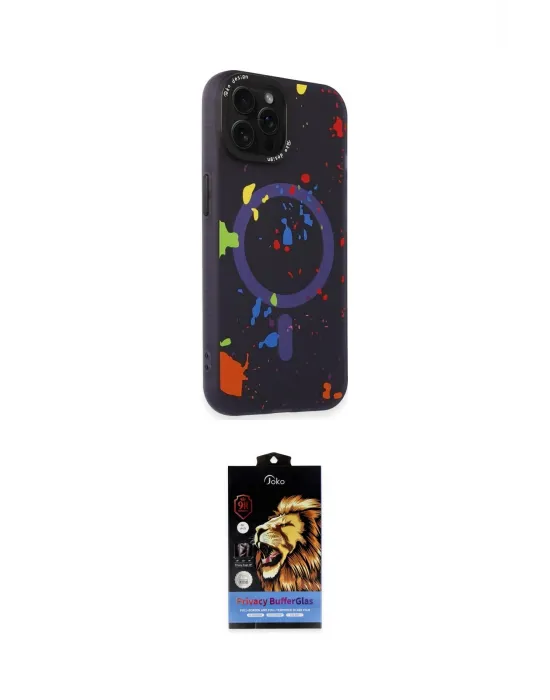 ieg™ iPhone 14 Pro Kılıf Kozmos Doku - Siyah Buffer Hayalet Cam Ekran Koruyucu