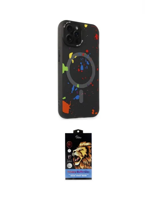 ieg™ iPhone 14 Pro Kılıf Kozmos Doku - Siyah Buffer Hayalet Cam Ekran Koruyucu