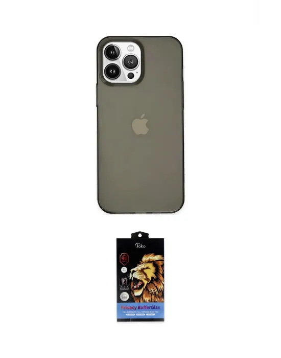 ieg™ iPhone 14 Pro Kılıf Kutup Doku Koleksiyonu - Siyah Buffer Hayalet Cam Ekran Koruyucu