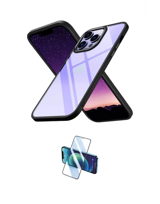 ieg™ iPhone 14 Pro Kılıf Nova Işık Serisi - Siyah 3D Antistatik Cam Ekran Koruyucu