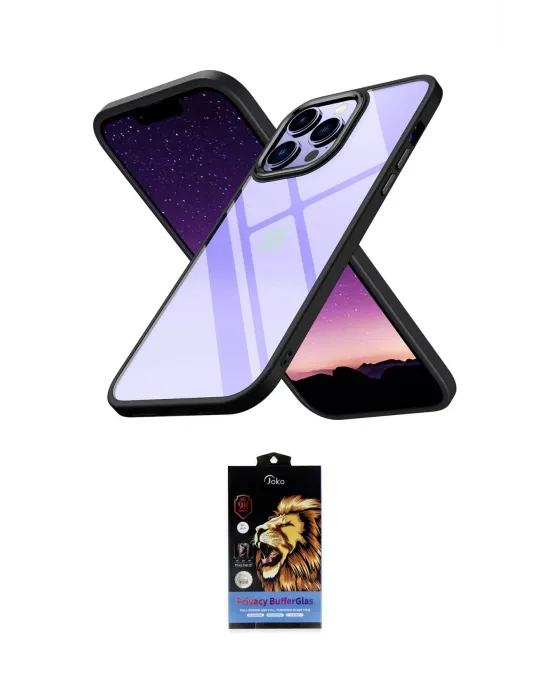 ieg™ iPhone 14 Pro Kılıf Nova Işık Serisi - Siyah Buffer Hayalet Cam Ekran Koruyucu
