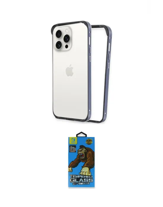 ieg™ iPhone 14 Pro Kılıf Pusula Asil Koleksiyonu - Siyah 18D Cam Ekran Koruyucu